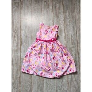 Hello Kitty Pink Dress All Over Print Lined Bow Waist Sleeveless Girls Sz M 7/8